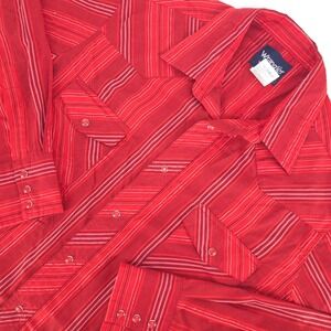 Wrangler Western Pearl Snap Shirt Mens XL Red‎ Long Sleeve Metallic Thread Rodeo